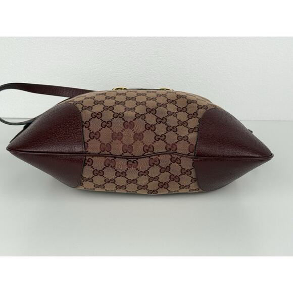 Gucci Horsebit Burgundy Canvas Drawstring Shoulder Bag Canvas - Picture 5 of 16